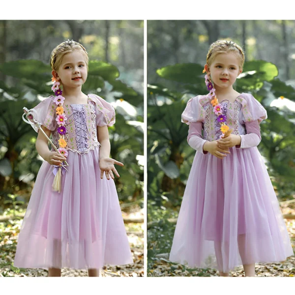 Lovely Lavender Birthday Flower Girl Dresses 2023 A-Line / Princess Square Neckline Short Sleeve Floor-Length / Long Flower Girl Dresses