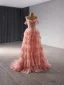 Haut de Gamme Rougissant Rose En Dentelle Fleur Paillettes Volants en Cascade Robe De Bal 2024 Robe Boule De l'épaule Manches Courtes Dos Nu Train De Balayage Promo Robe De Ceremonie