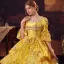 Vintage / Retro Medieval Yellow Prom Dresses 2022 Ball Gown Scoop Neck Beading Sequins Cascading Ruffles Bell sleeves Backless Floor-Length / Long Formal Dresses