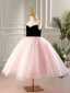 Elegant Blushing Pink Rhinestone Birthday Flower Girl Dresses 2023 Ball Gown Scoop Neck Sleeveless Backless Tea-length