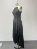 Modest / Simple Black Asymmetrical Evening Dresses 2024 Zipper Up A-Line / Princess Halter Sleeveless Evening Party Formal Dresses