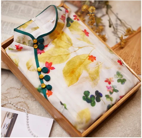 Chinese style Yellow Printing Tea-length Prom Split Front Cheongsam 2024 Trumpet / Mermaid High Neck Sleeveless
