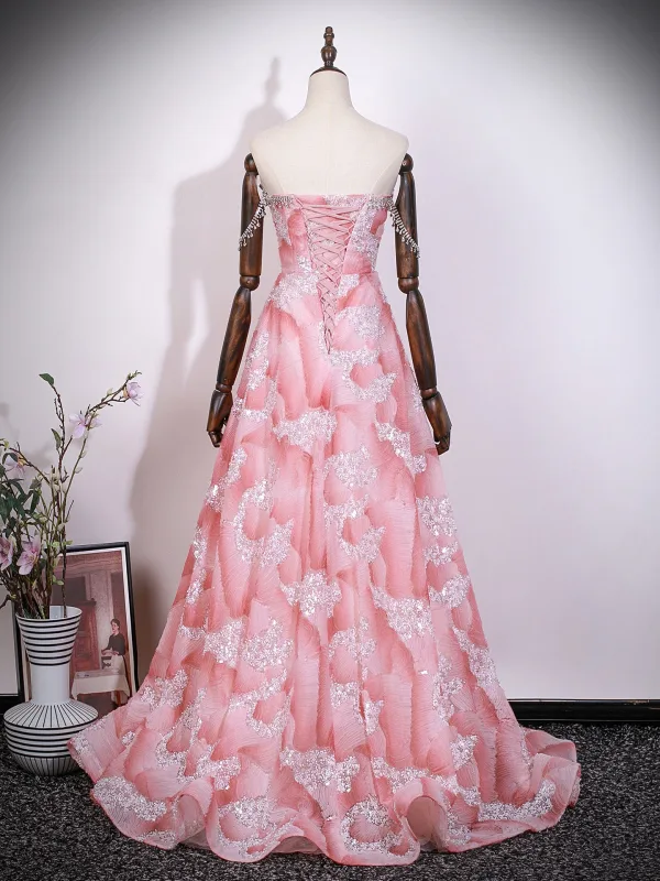 Charmant Rougissant Rose Perlage Paillettes Robe De Bal 2026 Princesse Bustier Sans Manches Dos Nu Longue Robe De Ceremonie