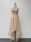 Bling Bling Gold Sequins Asymmetrical Prom Dresses 2024 A-Line / Princess Scoop Neck Sleeveless Prom Formal Dresses