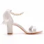 Charmant Blanche Perle Bride Cheville Noeud Sandales Femme 2023 7 cm Talons Épais À Bout Pointu Chaussure De Mariée