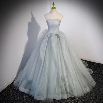 Charmant Vert Cendré Perlage Paillettes Robe De Bal 2023 Robe Boule Bustier Sans Manches Dos Nu Train De Balayage Robe De Ceremonie