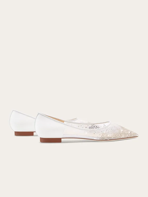 Chic / Beautiful White Rhinestone Flat Leather Wedding Shoes 2025 Wedding Pointed Toe Heels