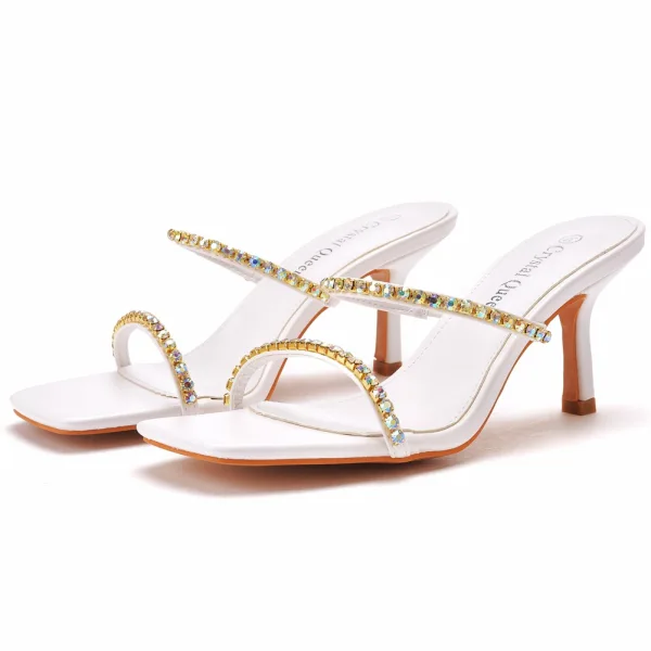 Sexy White Cocktail Party Womens Sandals 2022 Multi-Colors Rhinestone 7 cm Stiletto Heels Open / Peep Toe Sandals High Heels