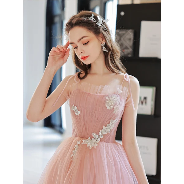 Chic / Beautiful Candy Pink Sequins Lace Flower Prom Dresses 2022 A-Line / Princess Spaghetti Straps Sleeveless Backless Floor-Length / Long Prom Formal Dresses