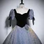 Elegant Sky Blue Appliques Prom Dresses 2024 Ball Gown Square Neckline Puffy Short Sleeve Backless Floor-Length / Long Prom Formal Dresses