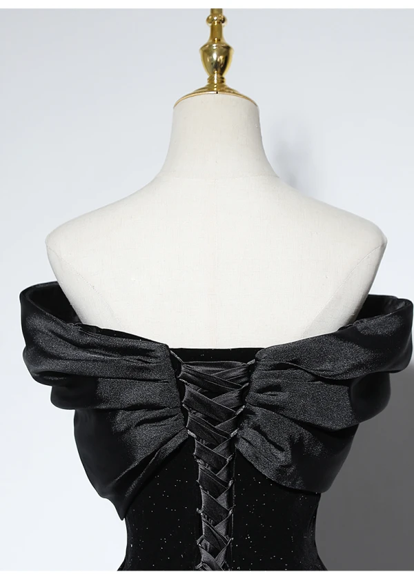 Elegante Schwarz Glanz Ballkleider 2024 A Linie Off Shoulder Ärmellos Rückenfreies Lange Ball Festliche Kleider