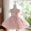 Chic / Belle Rougissant Rose Perle Paillettes Courte Anniversaire Robe Ceremonie Fille 2024 Robe Boule Encolure Dégagée Mancherons Tulle
