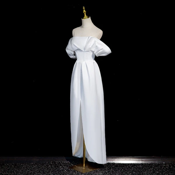 Vintage Schlicht Weiß Satin Asymmetrisch Ballkleider 2023 Off Shoulder Kurze Ärmel Rückenfreies Ball Festliche Kleider