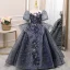 Vintage / Retro Navy Blue Beading Rhinestone Sequins Birthday Flower Girl Dresses 2022 Ball Gown Scoop Neck Puffy Short Sleeve Backless Floor-Length / Long Flower Girl Dresses
