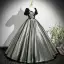 Demure Black Glitter Sequins Prom Dresses 2025 Ball Gown Square Neckline Puffy Short Sleeve Backless Floor-Length / Long Prom Formal Dresses