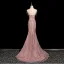 Sexy Rougissant Rose Perlage Faux Diamant Paillettes Gland Robe De Soirée 2025 Trompette / Sirène Bustier Sans Manches Dos Nu Noeud Tribunal Train Soirée