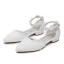 Elegant White Pearl Lace Flower Flat Wedding Shoes 2024 Ankle Strap Pointed Toe Wedding Sandals