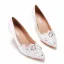 Elegante Witte Rhinestone Kant Bloem Bruidsschoenen 2025 7 cm Naaldhakken / Stiletto Spitse Neus Huwelijk Pumps Hoge Hakken