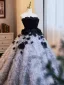 Fashion Black Appliques Pleated Prom Dresses 2024 Ball Gown Strapless Sleeveless Backless Sweep Train Prom Formal Dresses