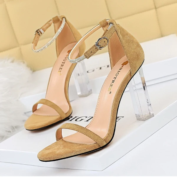 Sexy Silver Evening Party Womens Sandals 2022 Ankle Strap 9 cm Stiletto Heels Open / Peep Toe Sandals High Heels