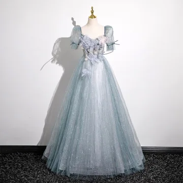Elegant Sky Blue Beading Appliques Prom Dresses A Line Princess 2025 Square Neckline Short Sleeve Backless Floor Length Long Prom Formal Dresses