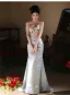 Charming Grey Beading Sequins Lace Flower Prom Dresses 2024 Trumpet / Mermaid Off-The-Shoulder Sleeveless Backless Bow Floor-Length / Long Prom Formal Dresses