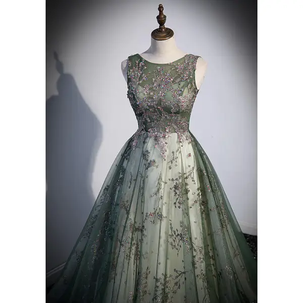 Bling Bling Dark Green Multi-Colors Sequins Prom Dresses 2022 Ball Gown Scoop Neck Sleeveless Backless Floor-Length / Long Prom Formal Dresses