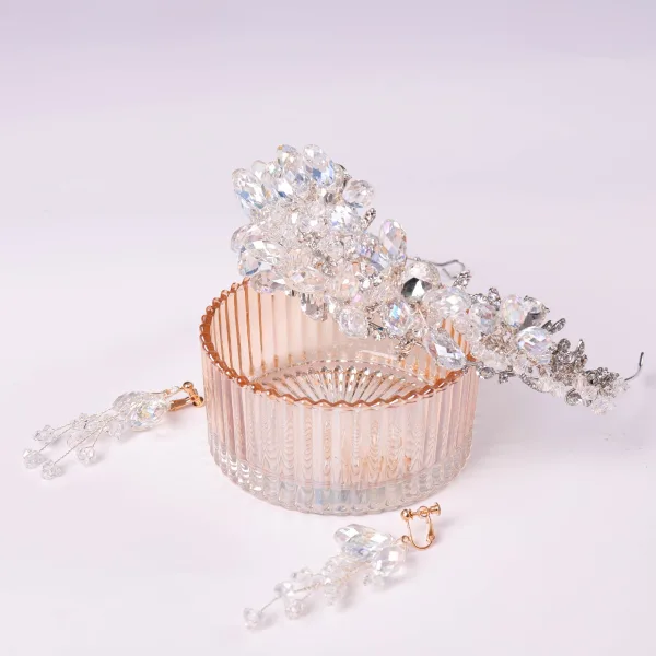 Charmant Argenté Fait main Faux Diamant Cristal Accessoire Cheveux Mariage Tiare Boucles D'Oreilles 2023 Alliage