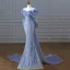 Mode Charmant Bleu Ciel Perlage Paillettes Robe De Soirée 2023 Trompette / Sirène De l'épaule Manches Courtes Dos Nu Noeud Train De Balayage Soirée Robe De Ceremonie