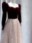 Elegant Burgundy Beading Sequins Velvet Prom Dresses 2024 A-Line / Princess Square Neckline Long Sleeve Backless Bow Floor-Length / Long Prom Formal Dresses