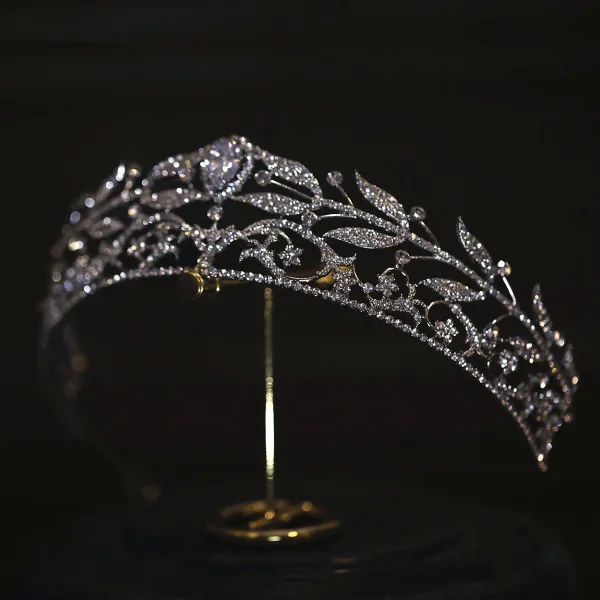 Eleganckie Srebrny Rhinestone Cyrkon Ozdoby Do Włosów Ślubne Tiara 2022 Stop Ślub Ozdoby Do Włosów Ślubne
