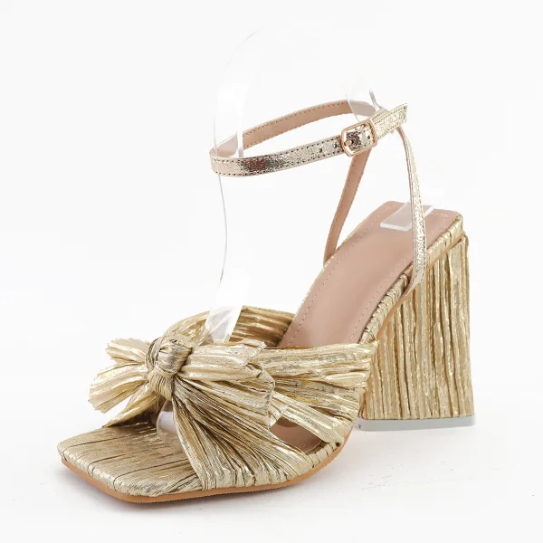 Vintage / Originale Bleu Ciel Vêtement de rue Sandales Femme 2022 Bride Cheville Noeud 10 cm Talons Épais Peep Toes / Bout Ouvert Sandales Talons Hauts
