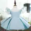 Chic / Beautiful Sky Blue Lace Flower Birthday Flower Girl Dresses 2022 Ball Gown High Neck Puffy Short Sleeve Short Flower Girl Dresses