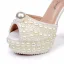 Elegant Beige Pearl Wedding Shoes 2024 14 cm Stiletto Heels Open / Peep Toe Wedding Sandals High Heels