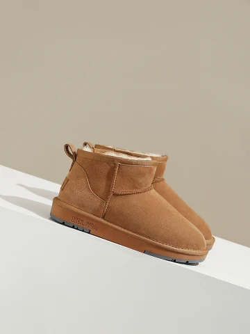 Bekväm Brun Vinter Mocka Platt Snow Boots 2024 Gatukläder Läder Pande Zote Toe Stövlar Dam