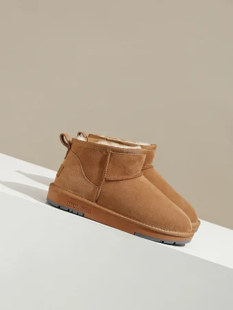 Comfortable Brown Winter Suede Flat Snow Boots 2024 Street Wear Leather Round Toe Womens Boots