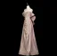 Sexy Rougissant Rose Faux Diamant Paillettes Robe De Soirée 2025 Trompette / Sirène De l'épaule Manches Courtes Dos Nu Noeud Longue Robe De Ceremonie