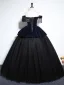 Vintage / Retro Navy Blue Beading Tassel Prom Dresses 2024 Ball Gown Off-The-Shoulder Short Sleeve Backless Floor-Length / Long Prom Formal Dresses