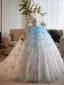 Flower Fairy White Appliques Wedding Dresses 2025 Ball Gown Off-The-Shoulder Short Sleeve Backless Floor-Length / Long