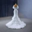 Haut de Gamme Sexy Blanche Volants en Cascade Paillettes En Dentelle Fleur Robe De Mariée 2023 Trompette / Sirène Bretelles Spaghetti Manches Courtes Dos Nu Mariage
