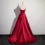 Chinese style Burgundy Lace Flower Appliques Prom Dresses 2024 A-Line / Princess Strapless Sleeveless Backless Sweep Train Satin Prom Formal Dresses