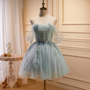 Sexy Himmelen Blå Beading Perle Paljetter Korte Festkjoler 2023 Strapless Uten Ermer Ryggløse Fest Aften Formelle Kjoler