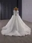 High-end Vintage / Retro White Pearl Lace Flower Wedding Dresses 2025 Ball Gown Off-The-Shoulder Long Sleeve Backless Court Train