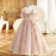Bling Bling Blushing Pink Beading Star Sequins Birthday Flower Girl Dresses 2023 Ball Gown Scoop Neck Short Sleeve Backless Floor-Length / Long Flower Girl Dresses