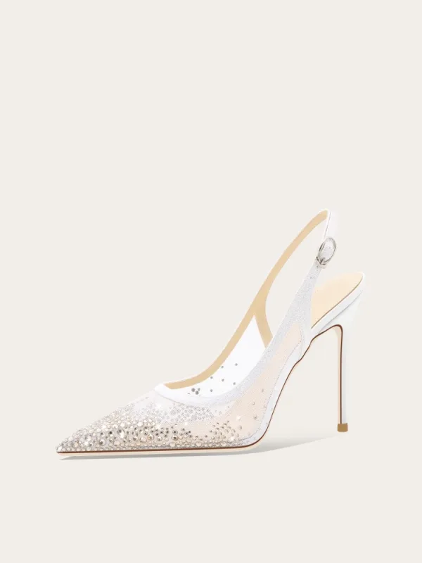 Sexy Weiß Strass Leder Brautschuhe 2025 10 cm Stilettos Spitzschuh Hochzeit Hochhackige