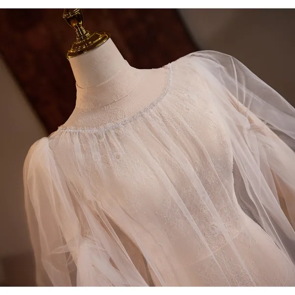 Muslim Modest / Simple White Trumpet / Mermaid Wedding Dresses 2024 High Neck Long Sleeve Floor-Length / Long Wedding