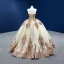 High End Glitzernden Champagner Pailletten Brautkleider / Hochzeitskleider 2022 Ballkleid Bandeau Kurze Ärmel Rückenfreies Lange Hochzeit