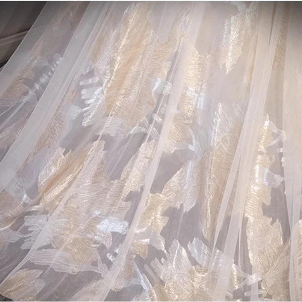Fashion Champagne Glitter Pearl Prom Dresses 2023 A-Line / Princess Square Neckline Short Sleeve Backless Sweep Train Evening Party Formal Dresses