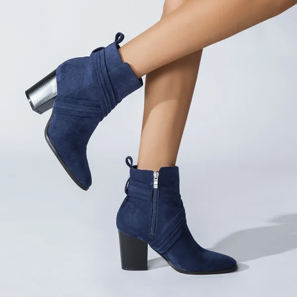 Fine Brun Vinter Gateklær Suede Boots Dame 2023 8 cm Tykk Hæler Spisse Boots