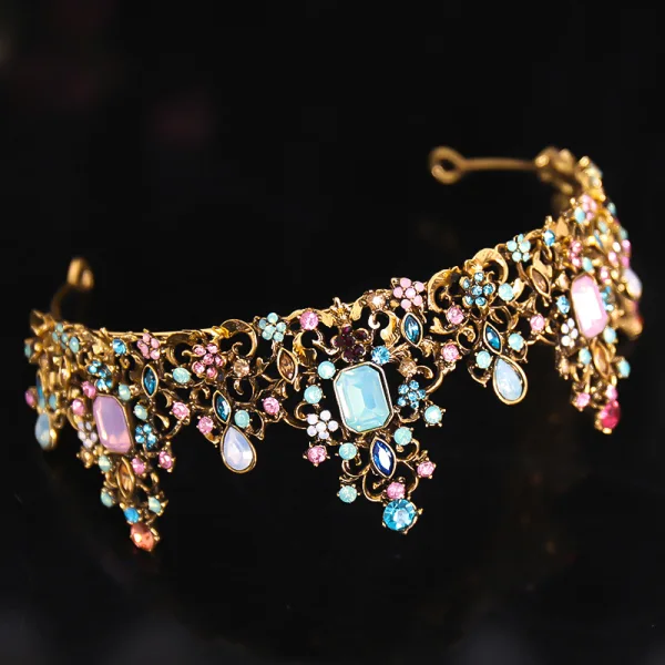 Baroque Multi-Colors Alloy Rhinestone Bridal Hair Accessories Wedding Tiara 2023